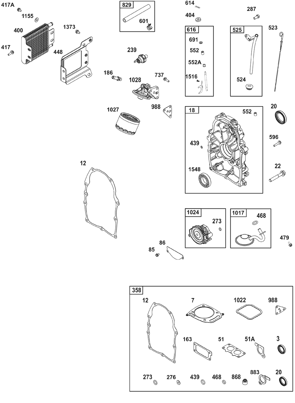 Crankcase Cover/Sump And Lubrication Group Diagram and Parts List for 386447-0243-F1 200000 - 399999 Briggs and Stratton Engine